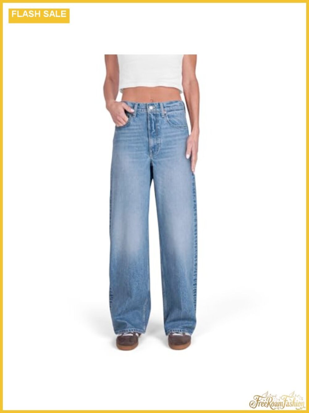 High Rise Wide Leg Jeans Loose Straight Denim Pants 31 Inseam Cotton Stretch